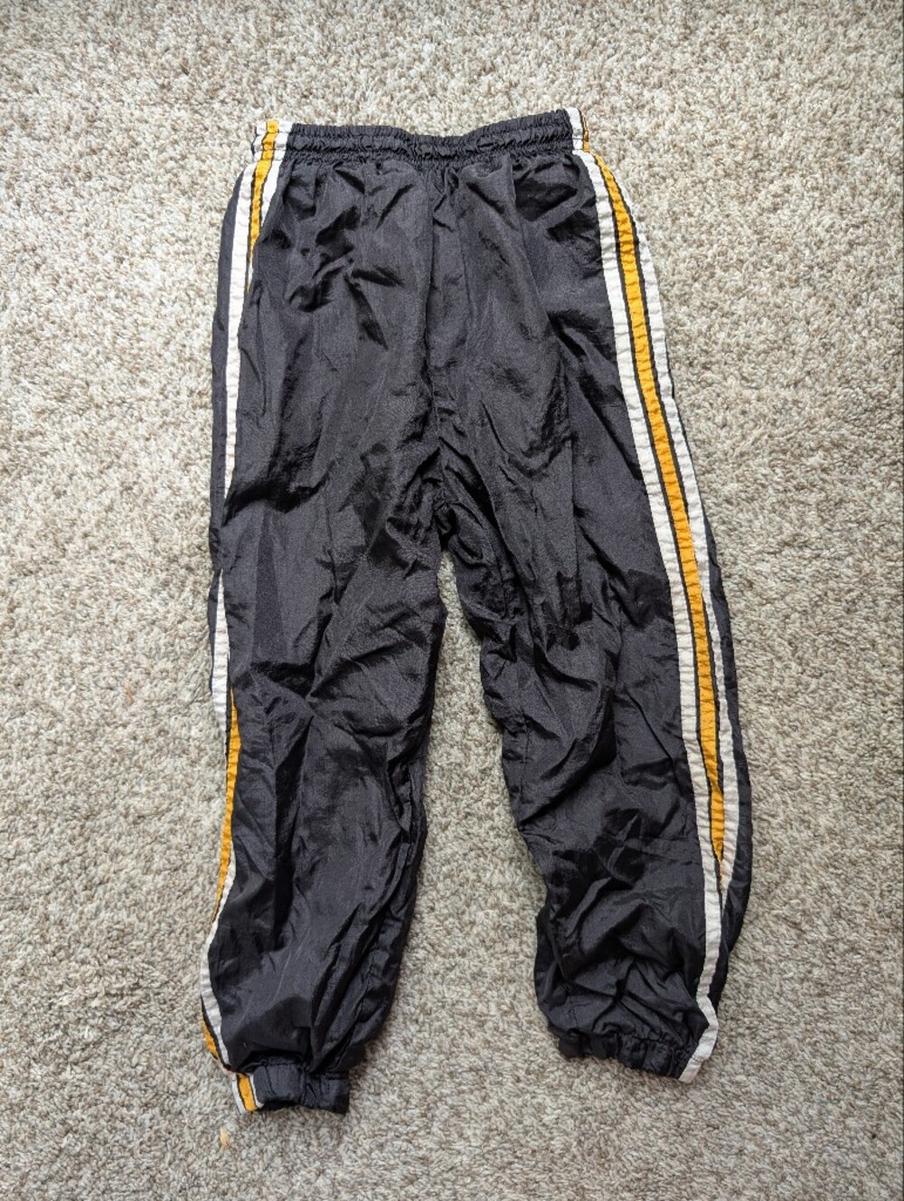 Vtg 90s Kids Black Nylon Track Pants with Yellow & White Stripes 5t Basketball